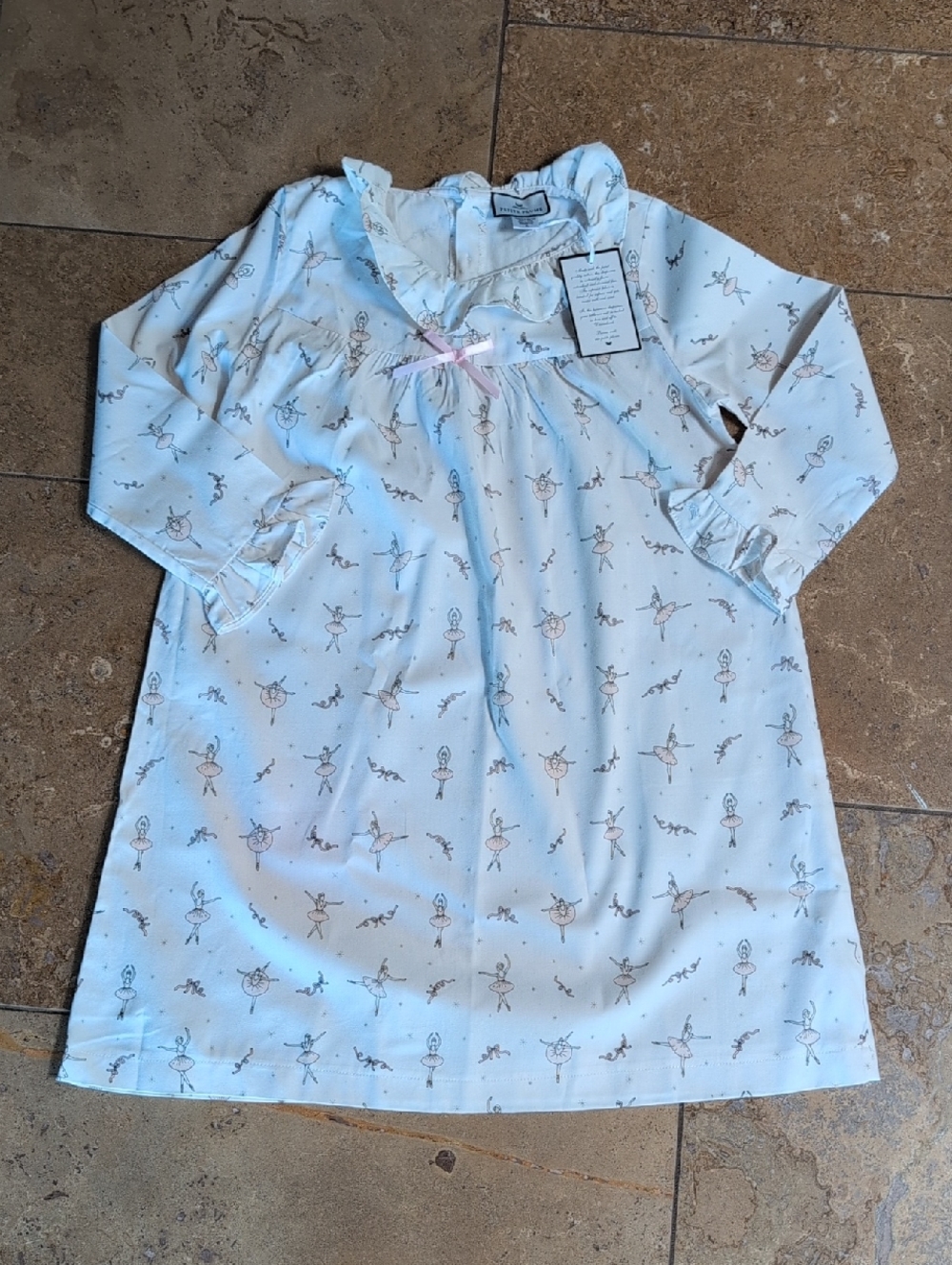 Petite Plume girl's nightgown. Pink ballerina and bow print. Size 8.